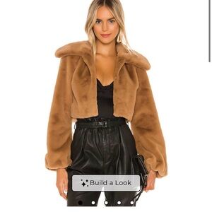 Camila Coelho Light Tan Faux Fur Cropped Jacket